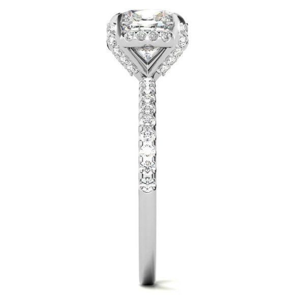 8mm-2.15Ct Cushion Moissanite & Lab Diamond Ring - Picture 4 of 9